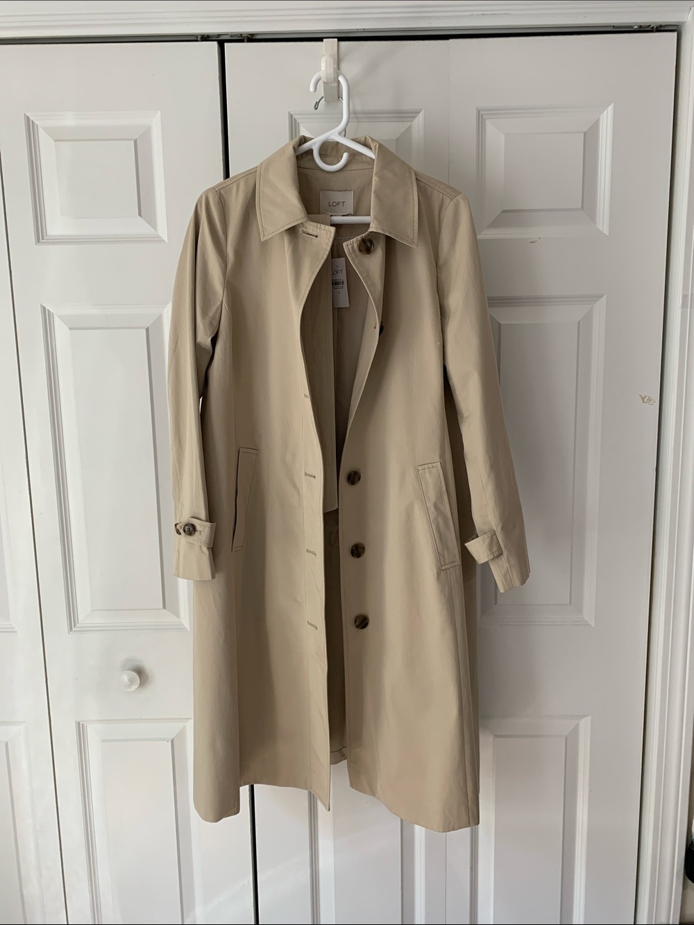 LOFT Neutral Tan Trench Coat with Button Closure